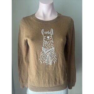 J Crew Women's Sweater Size Small Brown Llama Embroidered Wool Blend